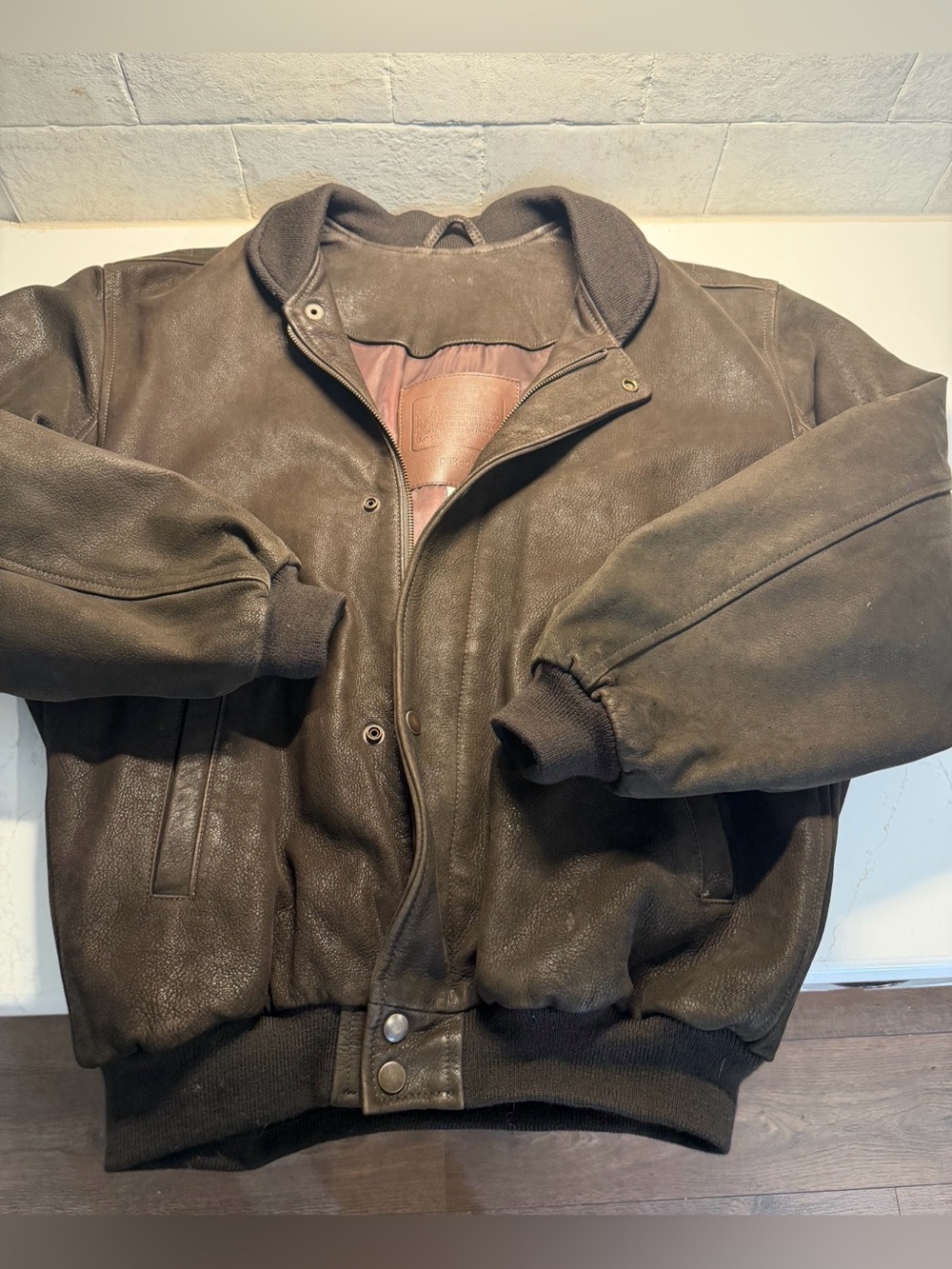 COACH D6K-0978 Brown LEATHER JACKET Vintage Full Zip Bomber Coat Dark Heavy- M